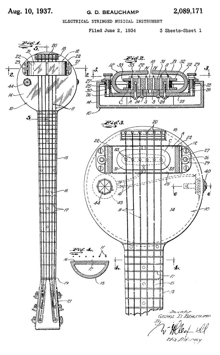 Diagrams of Rickenbacker Lap-steel Guitar Design From 1934