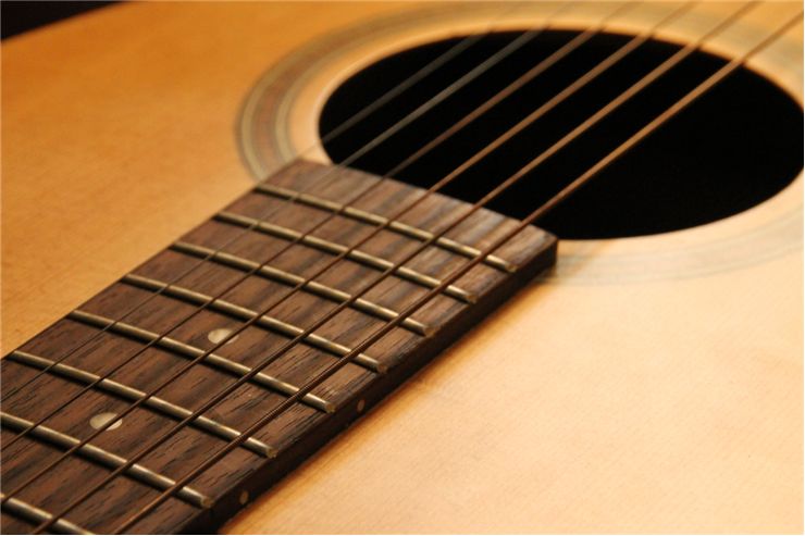 Strings on Wood Acoustic Guitar
